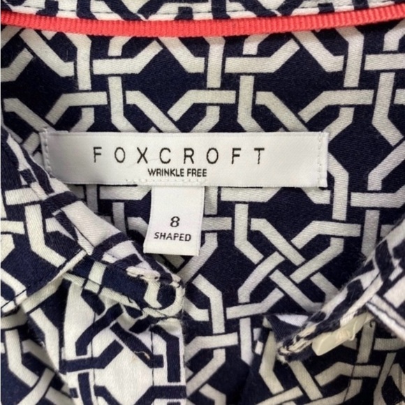 Foxcroft Women’s  Geometric Blue 3/4 Sleeves Shirt Color Size 8 - Picture 3 of 8